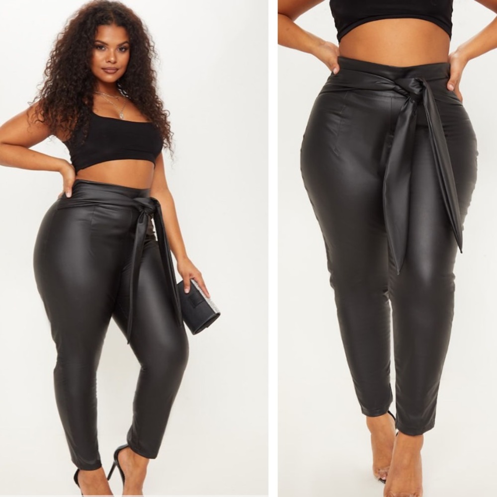 NWT PLT Black Faux Leather Belt Detailed Pants